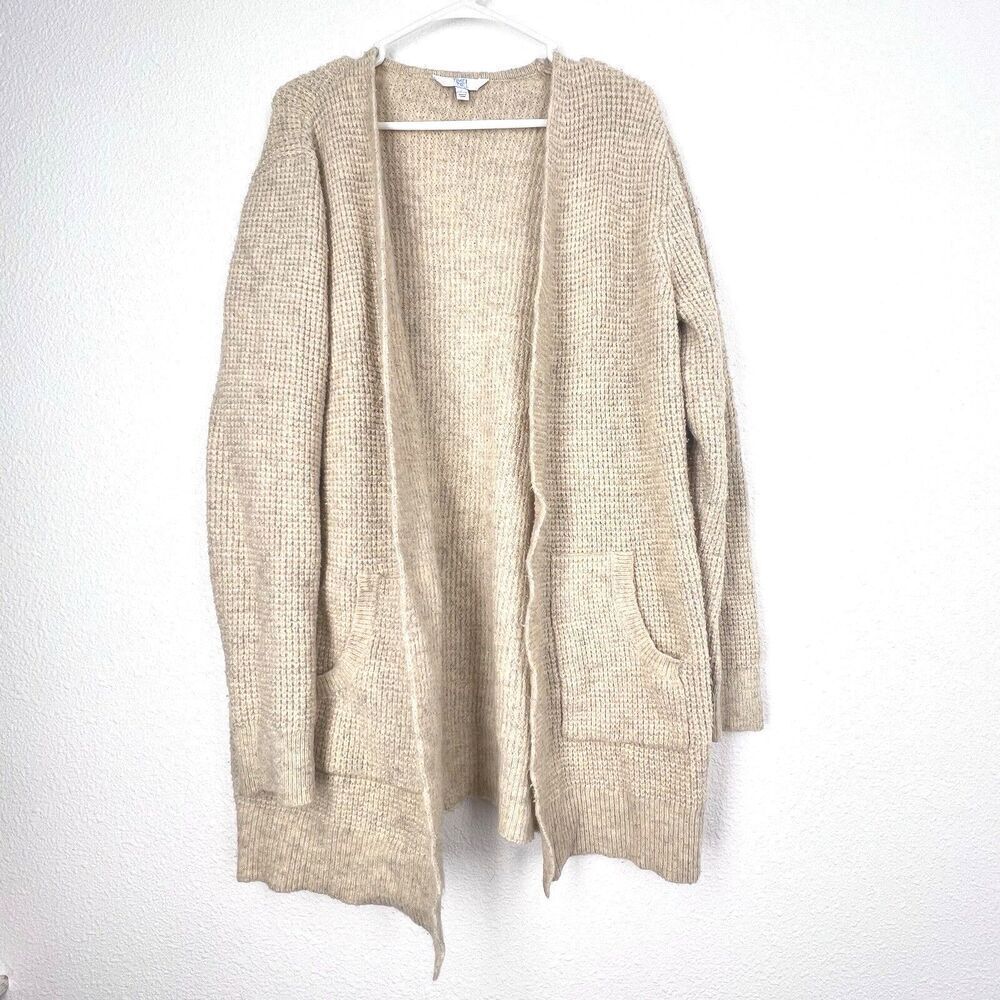 Time And Tru SZ Large Women’s cream Soft Long Open Front Cardigan Duster Pockets